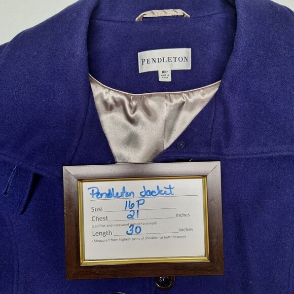Pendleton Coat Lambs Wool Blue Jacket Single Button Womens 16P Petite Short - Picture 6 of 8